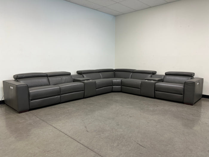 8pc Birt Leather Sectional Sofa With Recliners