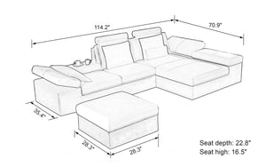 Lindum Mini Modern Leather Sectional with Ottoman