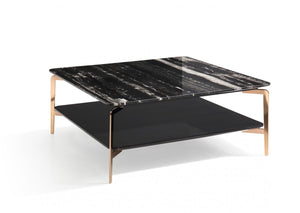 Bari Modern Black Marble & Ebony Square Coffee Table