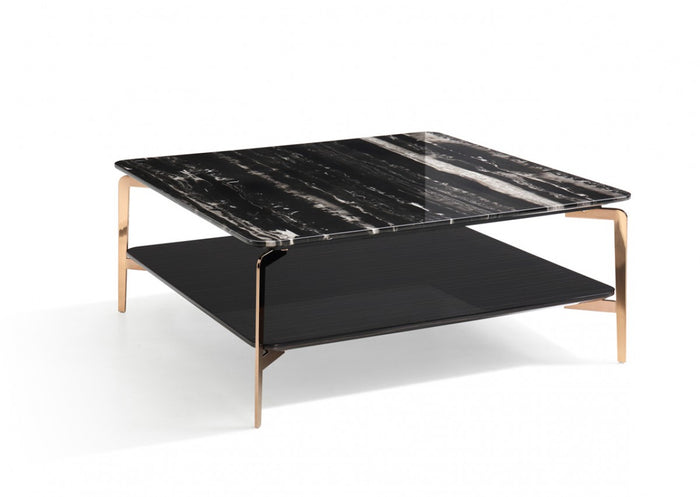 Bari Modern Black Marble & Ebony Square Coffee Table