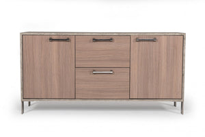 Butoo Modern Brown Oak & Faux Concrete Office File Cabinet