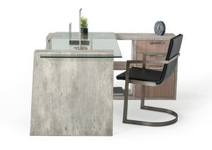 Buvner Modern Glass & Faux Concrete Desk