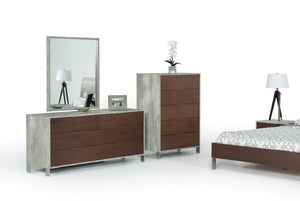 Camona Modern Dark Walnut & Faux Concrete Bedroom Set