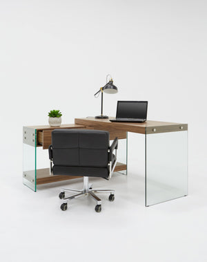 Lucop Modern Walnut & Glass Desk