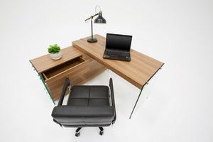 Lucop Modern Walnut & Glass Desk