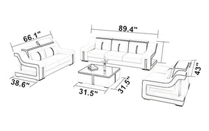 Lisa Leather Sofa Set with LED Light