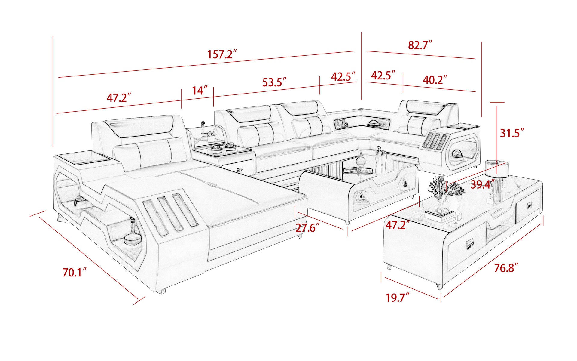 Omont Modern Leather Sectional with Console | Futuristic Furniture